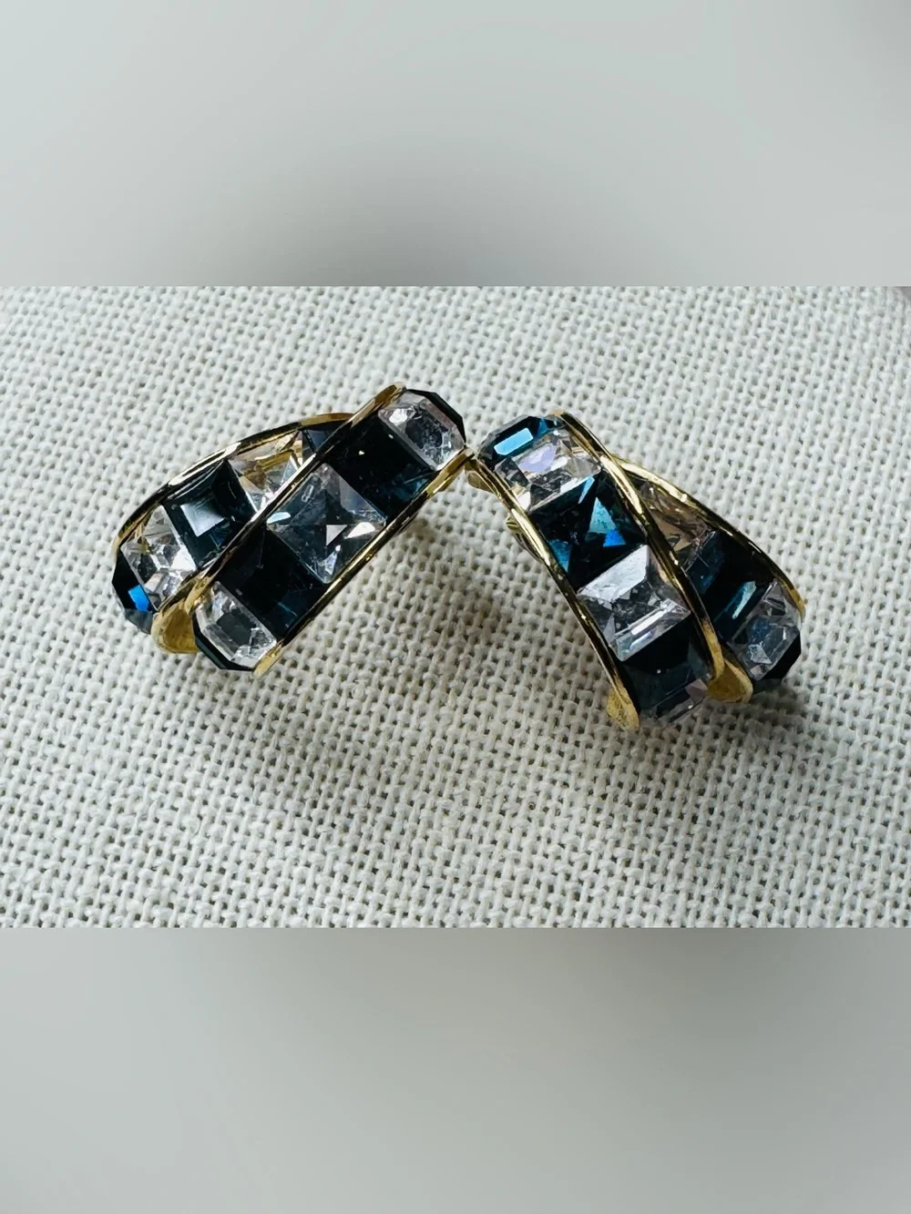 Gold-Tone Blue & Clear Crystal Double Hoop Earrings - Picture 2 of 7